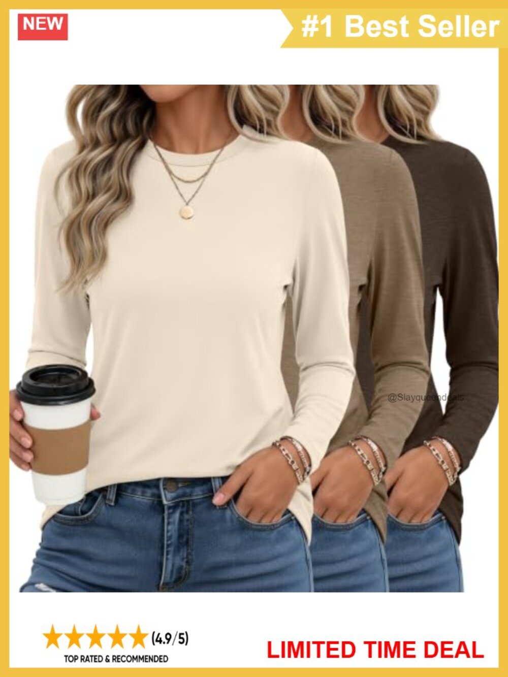 Ficerd 3 Pack Women's Long Sleeve Crewneck Casual Tops Shirts
